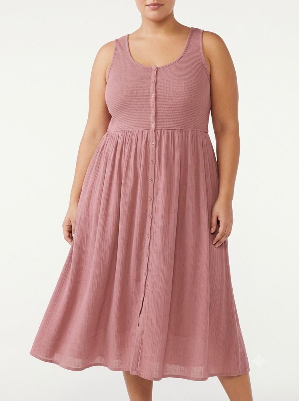 Frye Button Front Midi Tank Dress Women's XL Mauve Pink Sleeveless Knit Bodice